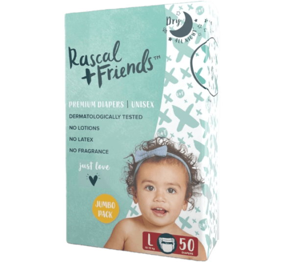 Tã dán Rascal + Friends (L, 10-15kg, 50 miếng)