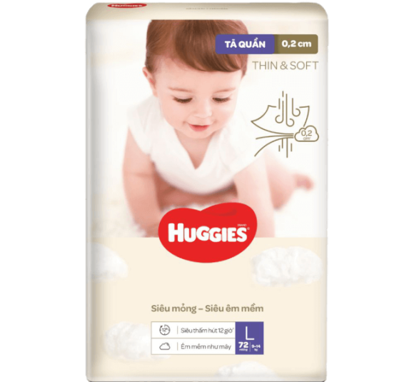 Tã quần Huggies Thin & Soft  (L, 9-14kg, 72 miếng)
