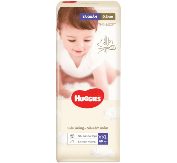 Tã quần Huggies Thin & Soft  (XXL, >15kg, 46 miếng)