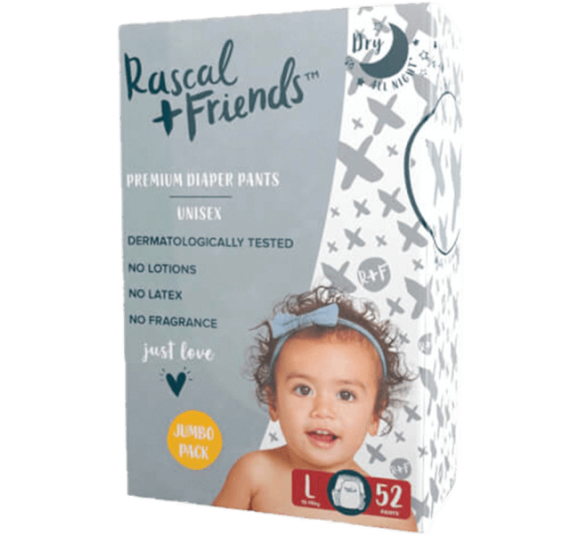 Tã quần Rascal + Friends (L, 10-15kg, 52 miếng)