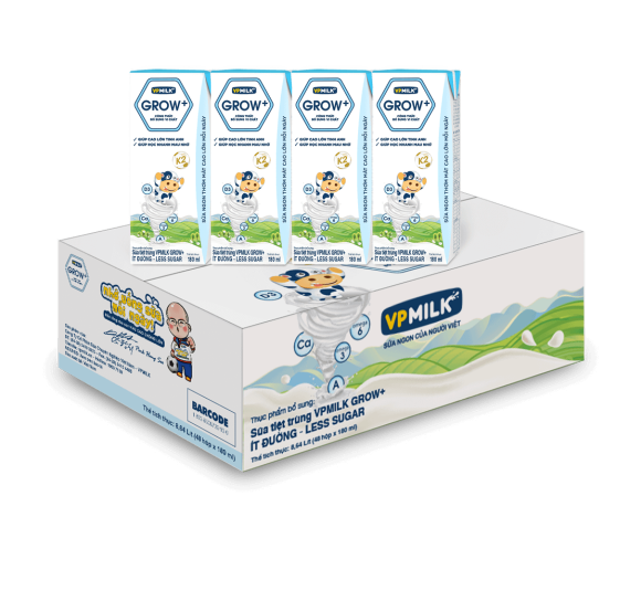  Sữa Tiệt Trùng VPMilk Grow+ Ít Đường 180ml x Thùng 48 hộp