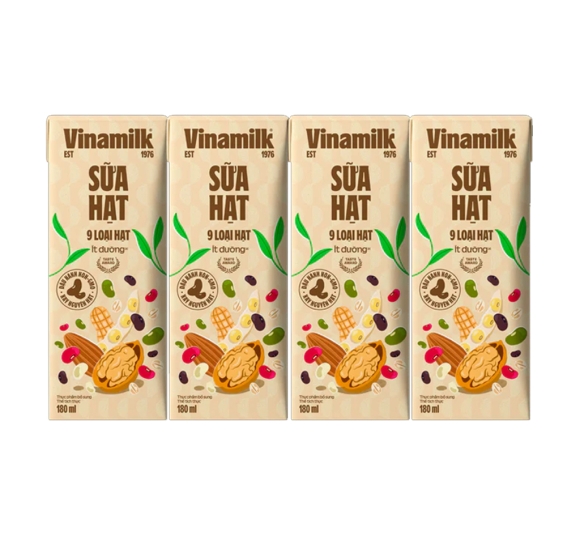 Lốc 4 hộp sữa hạt ít đường Vinamilk 9 loại hạt 180ml