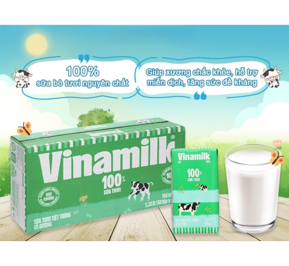 Thùng 48 hộp sữa tươi tiệt trùng có đường Vinamilk 100% Sữa tươi 110ml