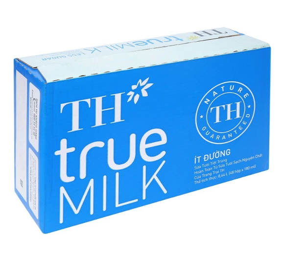 Thùng 48 hộp sữa tươi tiệt trùng ít đường TH true MILK 180ml