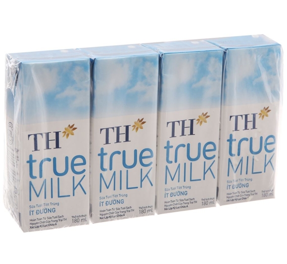 Lốc 4 hộp sữa tươi tiệt trùng ít đường TH true MILK 180ml