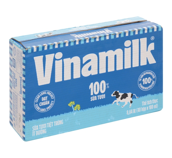 Thùng 48 hộp sữa tươi tiệt trùng ít đường Vinamilk 100% Sữa tươi 180ml