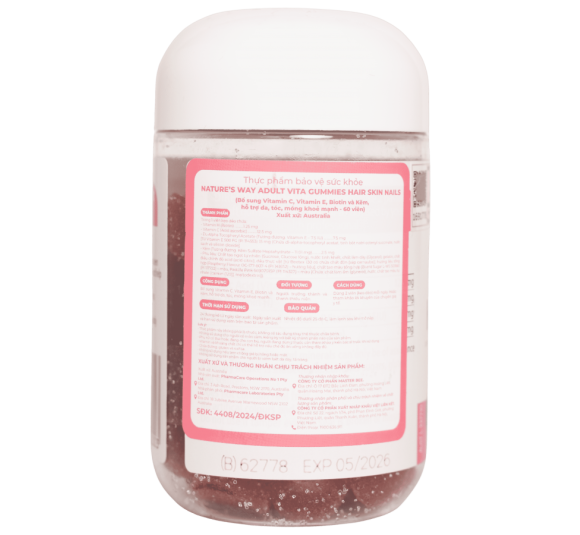 Nature’s Way Adult Vita Gummies Hair Skin Nails – Bổ sung Vitamin C, E, Biotin và kẽm hỗ trợ da, tóc móng khỏe mạnh ( 60 viên)