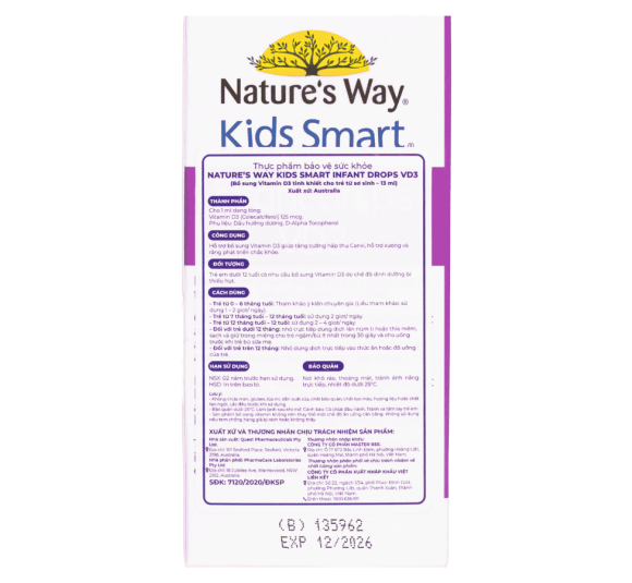 Nature's Way Kids Smart Infant Drops VD3 - Hỗ trợ bổ sung Vitamin D3 cho trẻ - Hộp 13ml