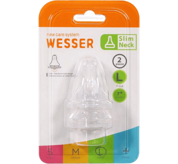 Vỉ 2 núm ty Wesser silicone cổ hẹp size L