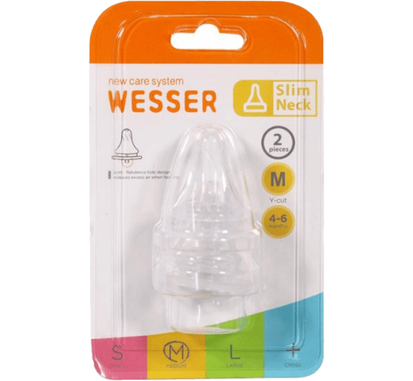 Vỉ 2 núm ty Wesser silicone cổ hẹp size M