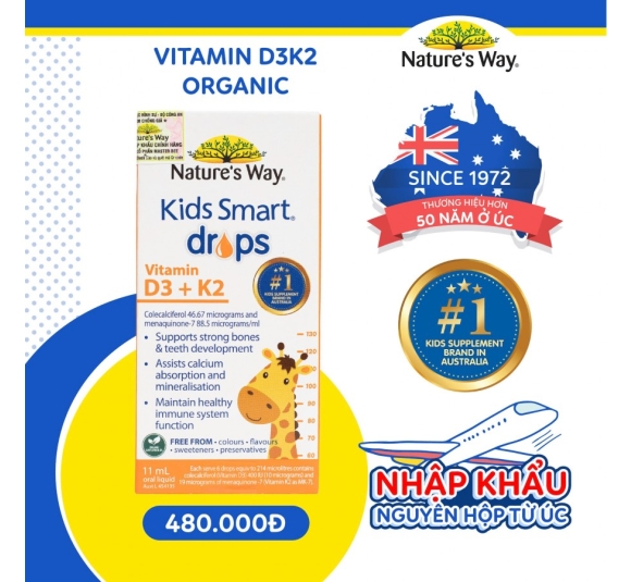   Vitamin D3K2 nhập khẩu từ Úc - Nature's Way Kids Smart Drops vitamin D3 + K2 (Hộp 11ml)